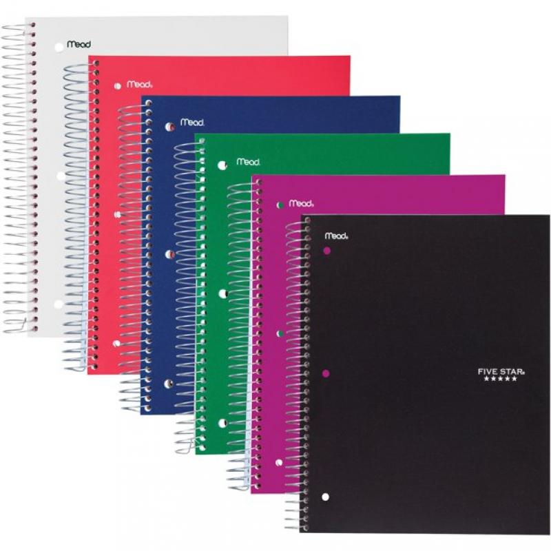 Five Star Wirebound Notebook, 5 Subject, Wide Ruled, 10 1/2" x 8", Color Choice Will Vary (1 Count)