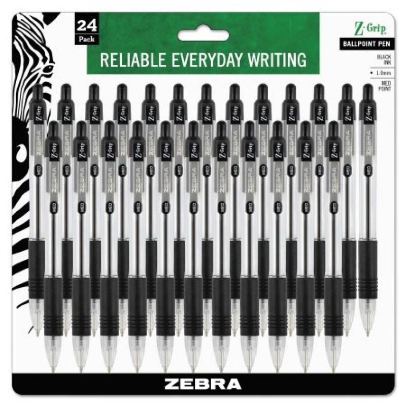 Zebra Z-Grip Retractable Ballpoint Pen, Black Ink, Medium, 24 per Pack