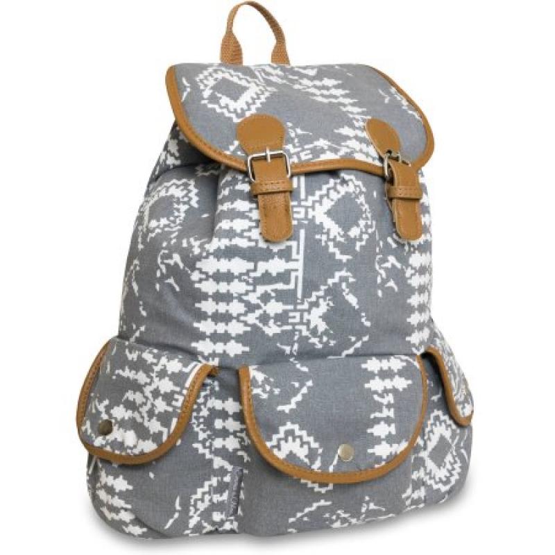 17 Inch Cotton Canvas Triple Pocket Double Buckle Flap Backpack