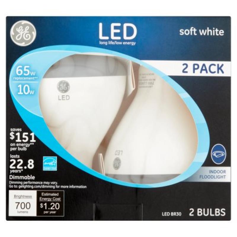 GE LED 10W 700 Lumens Soft White BR30 2 Bulbs