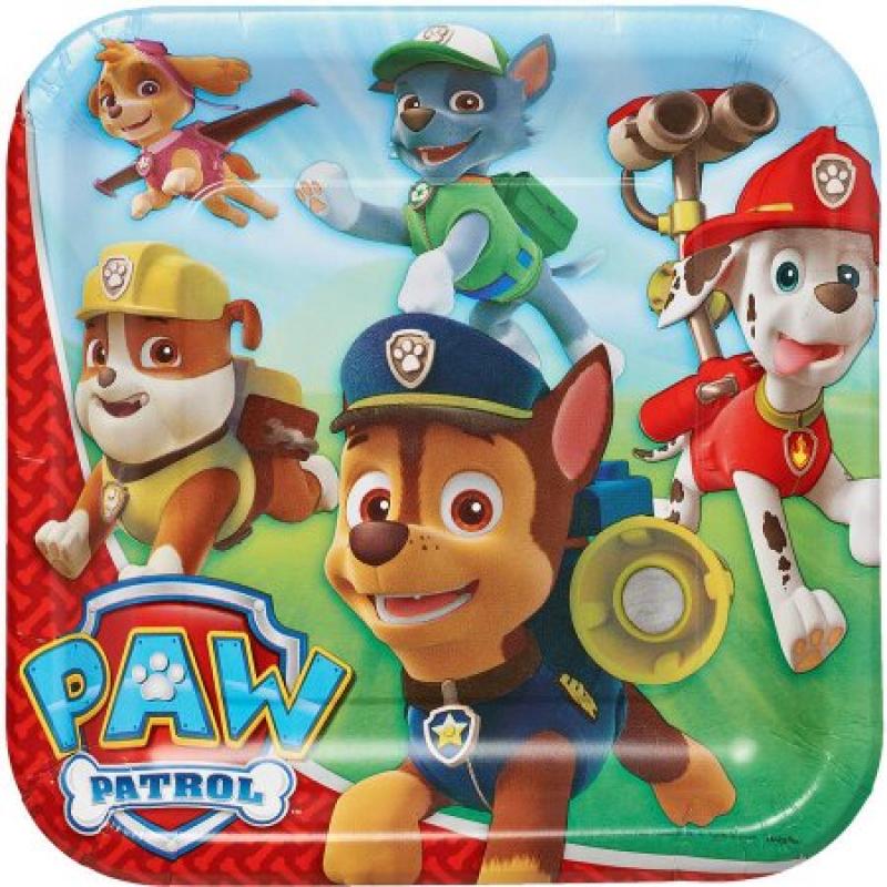 PAW Patrol PPAW Patrol 9" Square Plate, 8 Count, Party Supplieslastic Tablecover