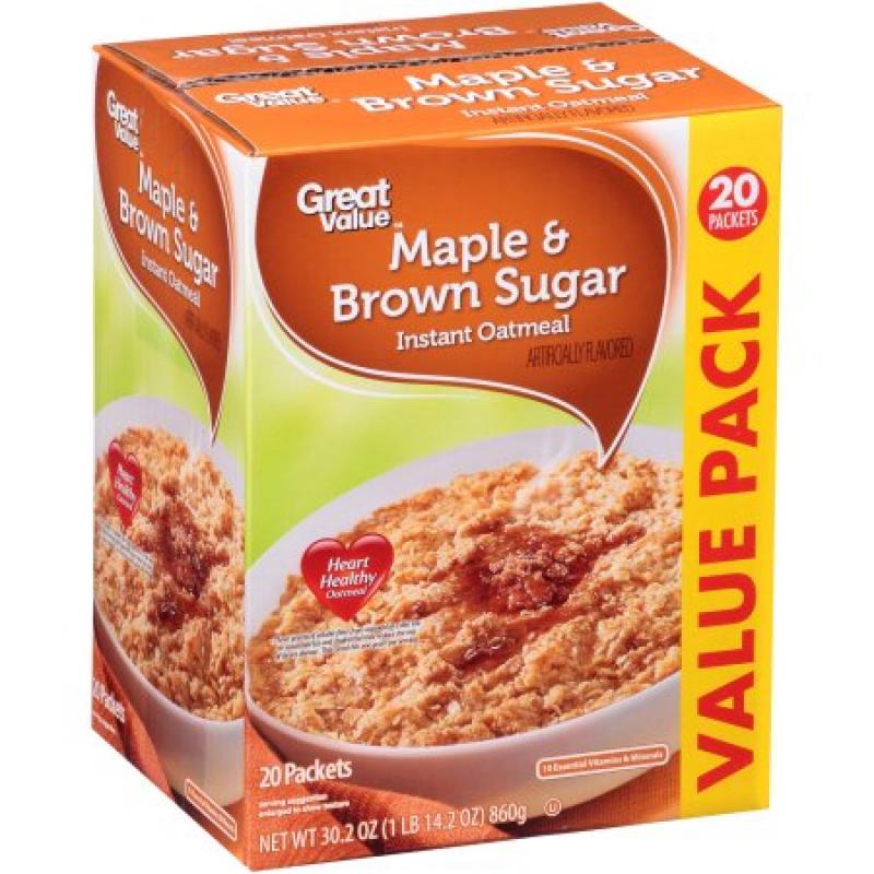 Great Value Maple & Brown Sugar Instant Oatmeal, 20 count, 30.2 oz