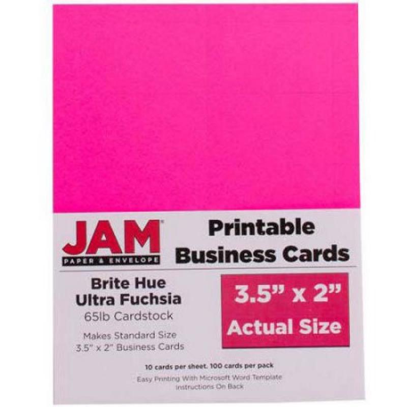 JAM Paper 3.5" x 2" Printable Business Cards, Fuchsia Pink, 100-Pack