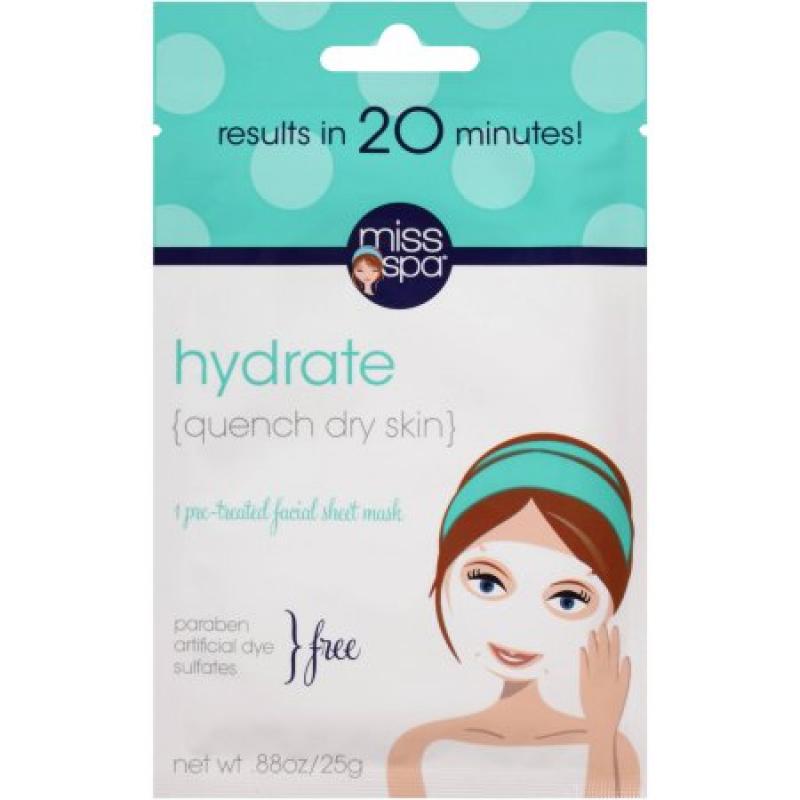 Miss Spa Hydrate Pre-Treated Facial Sheet Mask, 0.88 oz