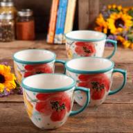 The Pioneer Women Flea Market Vintage Bloom 16 oz Coffee Cup, Set of 4