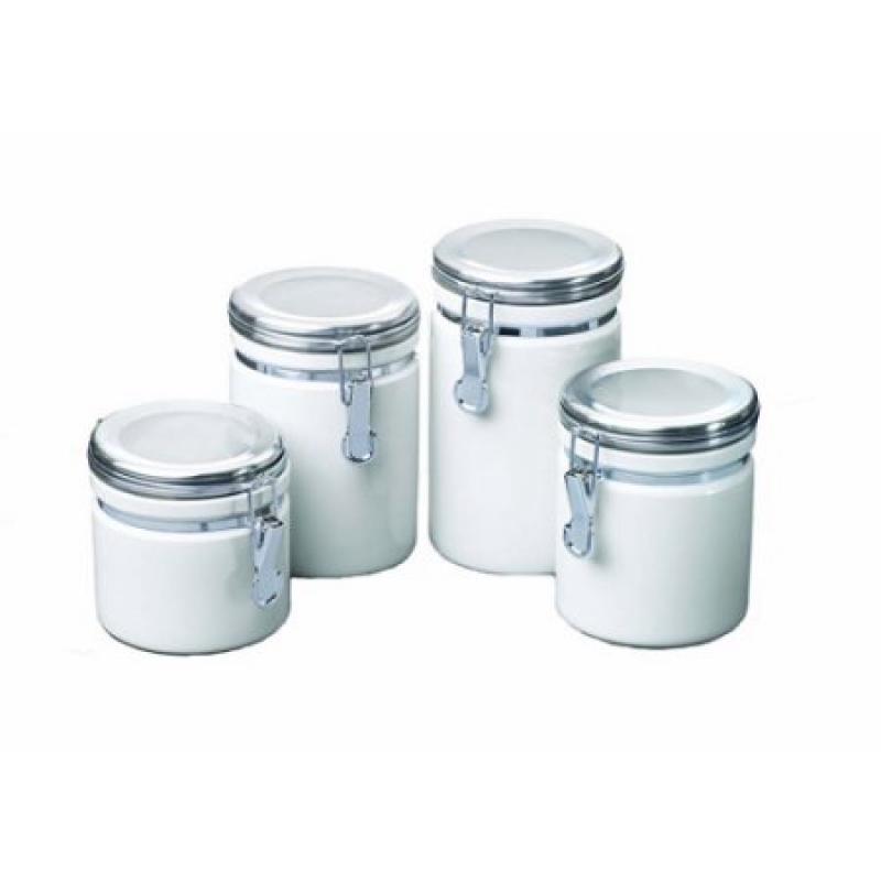 Anchor Hocking 4-Piece Ceramic Clamp Top Canister Set, White