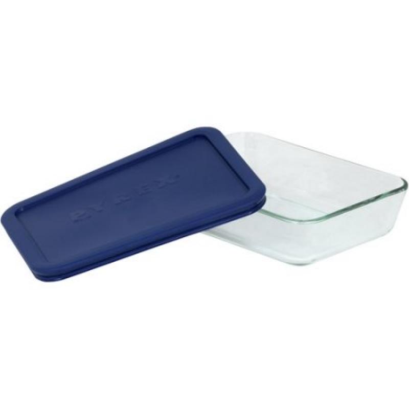 Pyrex 3-Cup Rectangle Glass Storage Set with Dark Blue Plastic Cover, Set of 6