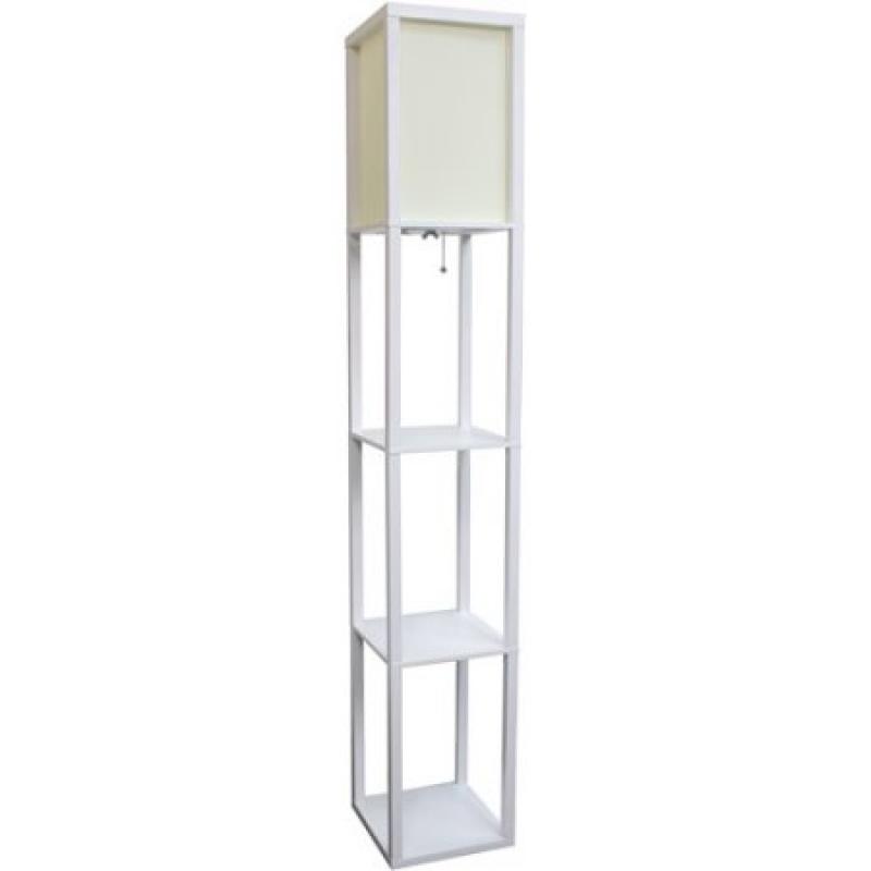 Simple Designs Floor Lamp Etagere Organizer Storage Shelf with Linen Shade, White