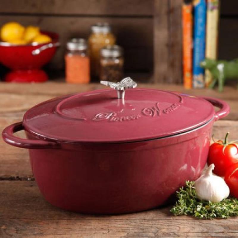Pioneer Woman Timeless Beauty 7-Quart Dutch Oven with Bakelite Knob and Stainless Steel Butterfly Knob