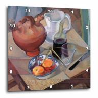 3dRose Still Life by Diego Maria Rivera Bowl of Fruit and Wine Bottle with Glass, Wall Clock, 15 by 15-inch