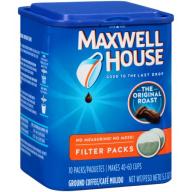 Maxwell House Original Roast Ground Coffee, Filter Packs, 10 count, 5.3 OZ (150g) Canister
