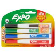 Expo Magnetic Dry Erase Markers with Eraser, Fine Tip, Assorted, 4-Pack