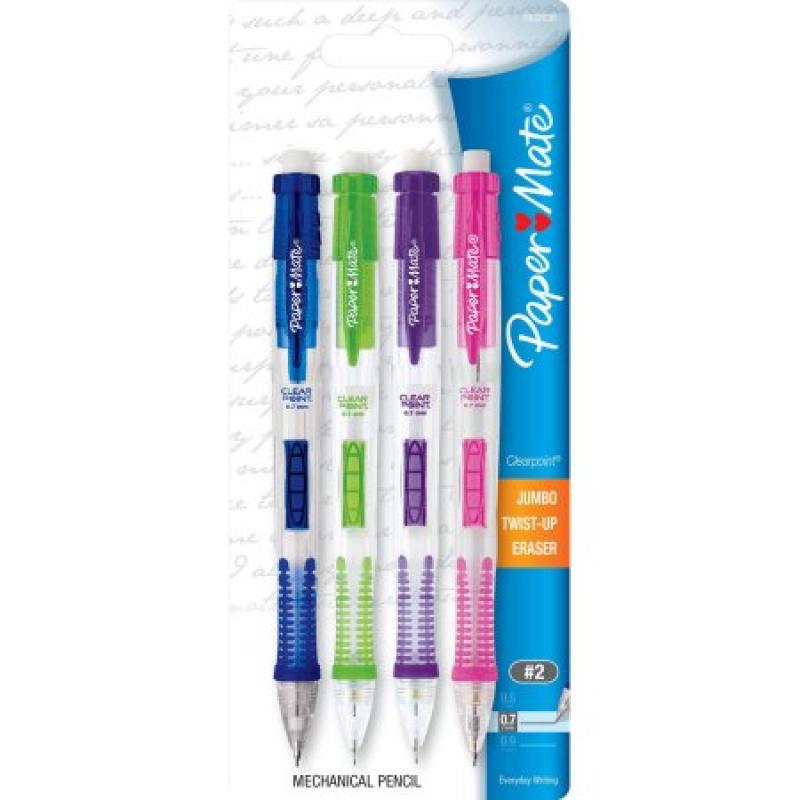 Paper Mate Clearpoint Mechanical Pencils, 0.7mm, HB #2, Fashion Barrels, 4pk