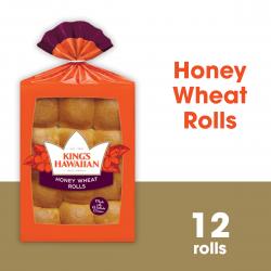 King&#039;s Hawaiian Honey Wheat Rolls, Honey Wheat Dinner Rolls, 12 Count Bag