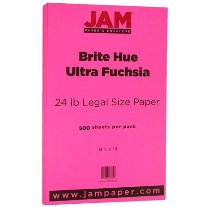 JAM Paper Recycled Legal Paper, 8.5 x 14, 24 lb Brite Hue Ultra Fuchsia Pink, 500 Sheets/Ream