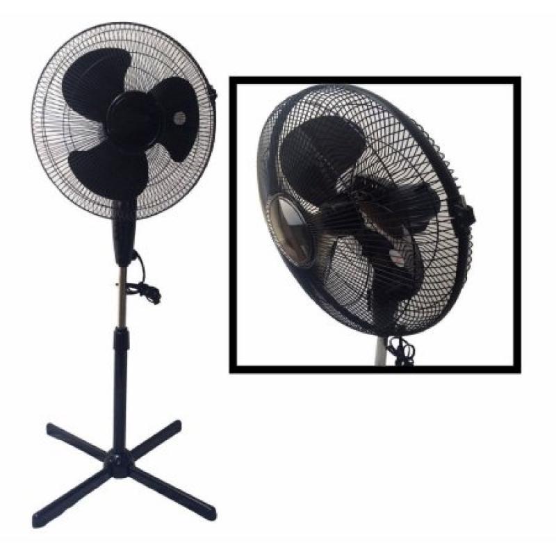 LavoHome Quiet 16" Black Standing Floor Fan with 3-Speed Oscillating Adjustable Height