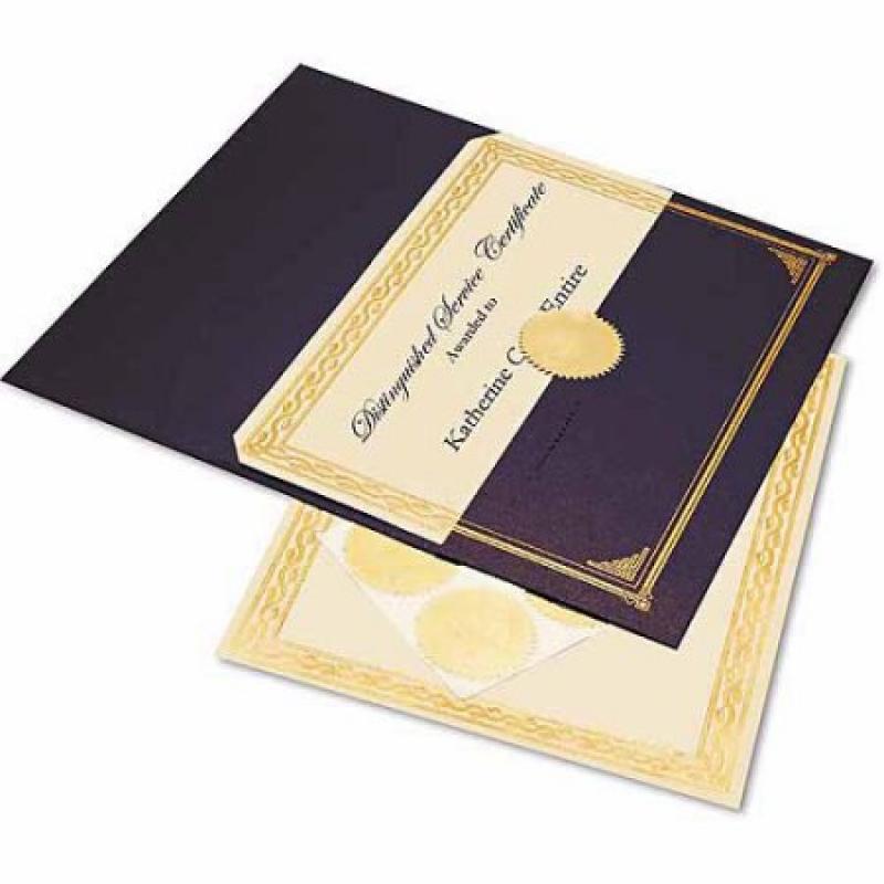 Geographics Ivory/Gold Foil Embossed Award Cert. Kit, Blue Metallic Cover, 8.5" x 11", 6-Count