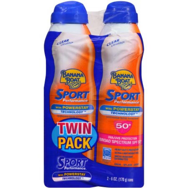 Banana Boat UltraMist Sport Performance Continuous Spray Sunscreen, SPF 50+, 6 oz, (Pack of 2)