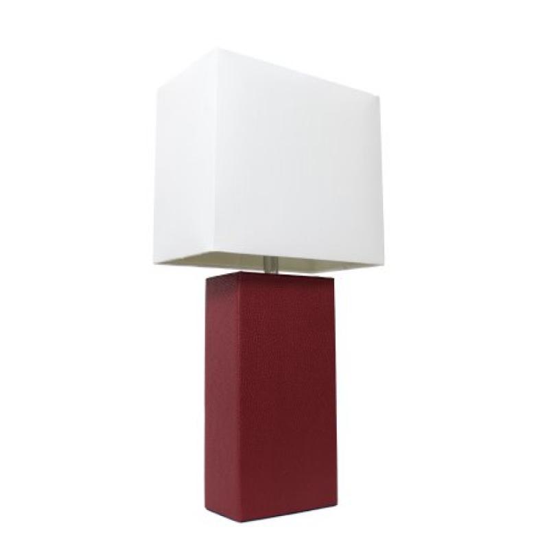 Elegant Designs Modern Leather Table Lamp with White Fabric Shade, Red