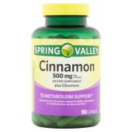 Spring Valley Cinnamon Plus Chromium Dietary Supplement Capsules, 1000mg, 2 capsules per serving, 180 count