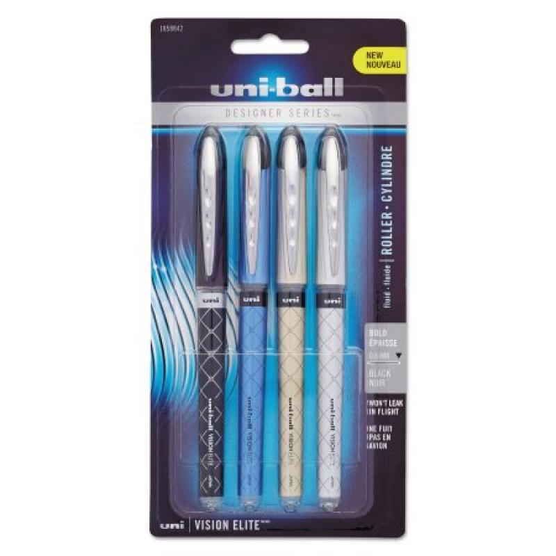 uni-ball Vision Elite Designer Series Roller Ball Pen, .8 mm, Assorted Barrels, Black Ink