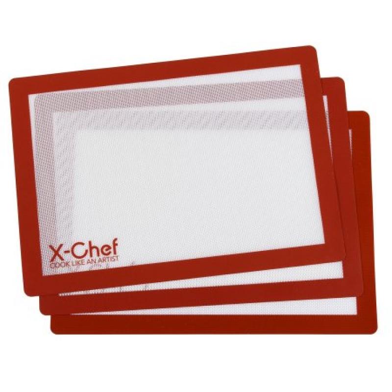X-Chef Professional Grade Non Stick Mat Silicone Baking Mat Half Sheets Set of 3 For Sheet Pans Cookie Sheet
