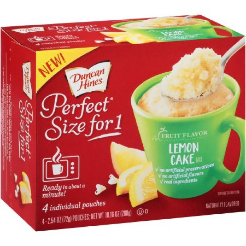 Duncan Hines Perfect Size for 1 Fruit Flavor Lemon Cake Mix, 2.54 oz, 4 count