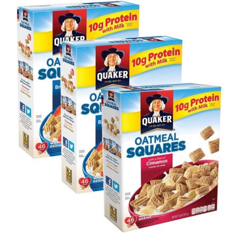 Quaker Oatmeal Squares Breakfast Cereal Variety Pack, 3 Boxes