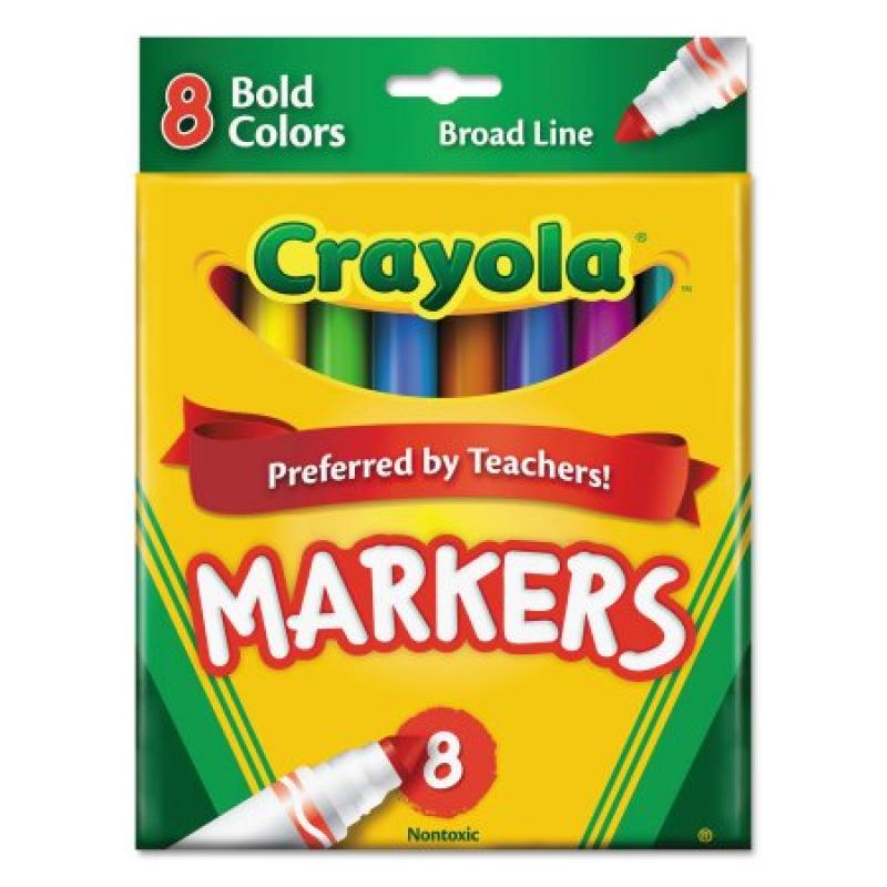 Crayola Non-Washable Markers, Broad Point, Bold Colors, 8/Set