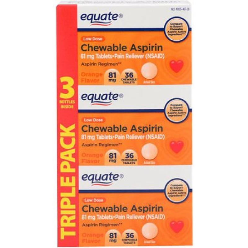 Equate Low Dose Aspirin Orange Chewable, 3X36 count