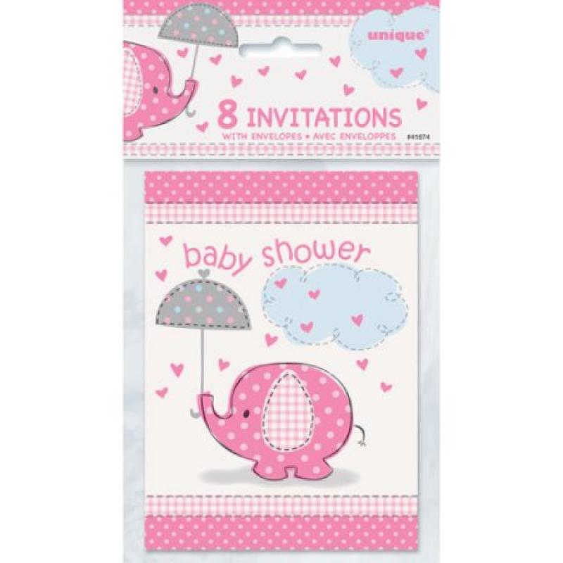Pink Elephant Baby Shower Invitations, 8pk