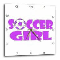 3dRose Soccer Girl Purple and White, Wall Clock, 10 by 10-inch