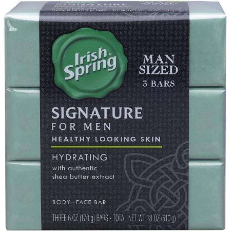 Irish Spring Signature For Men Hydration Deodorant Bar Soap, 6 oz, 3 count