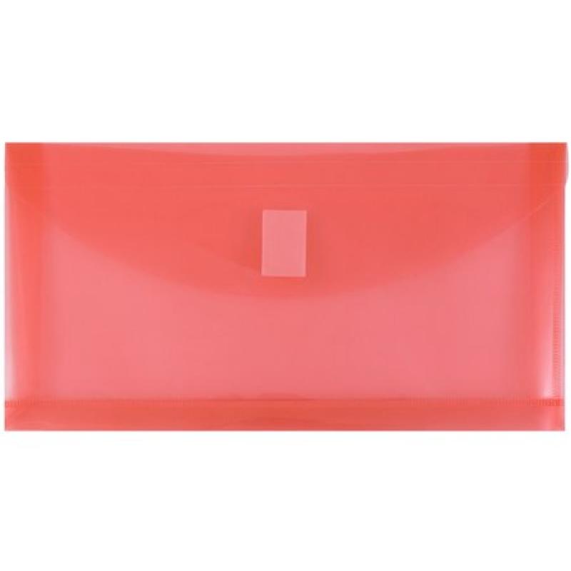 JAM Paper #10 Plastic Filing Envelopes, Hook & Loop Closure, 5 1/4 x 10, Red, 12/pack