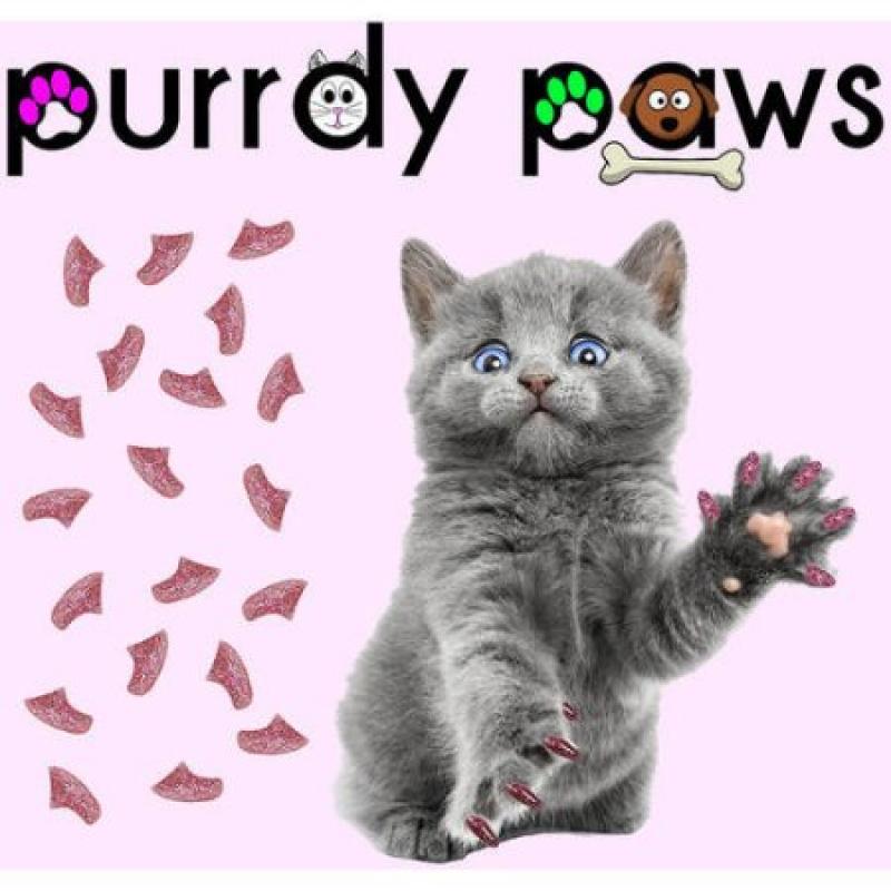 Purrdy Paws Soft Nail Caps for Cats, 40-Pack, Pink Glitter