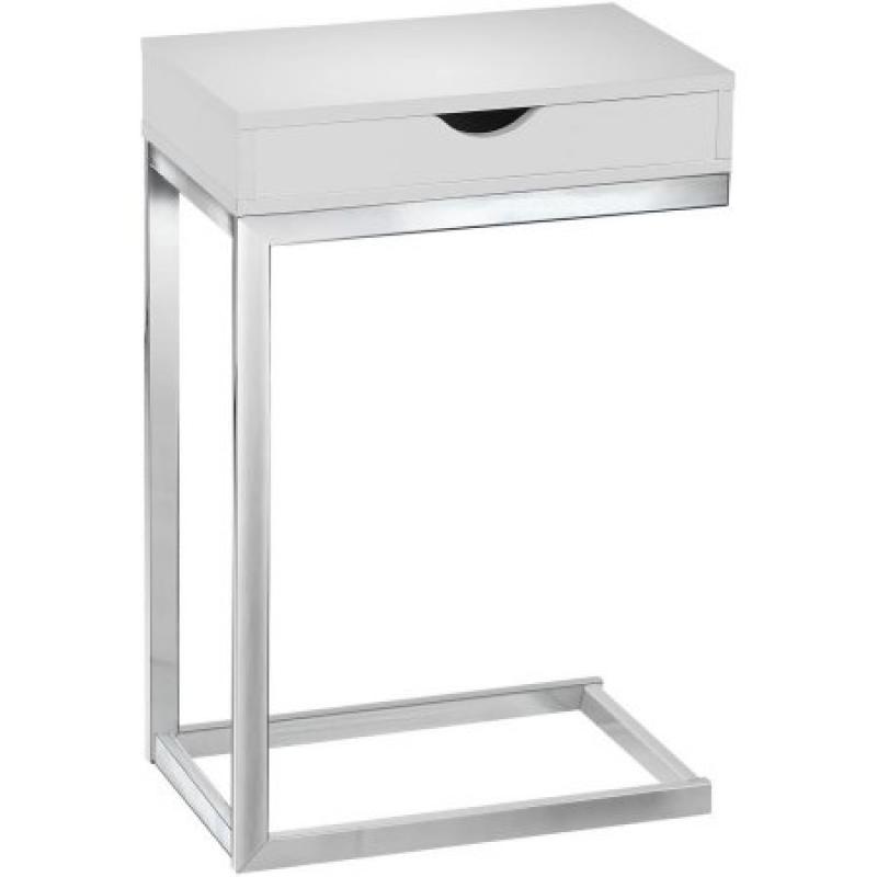 Monarch Accent Table Chrome Metal / Glossy White With A Drawer