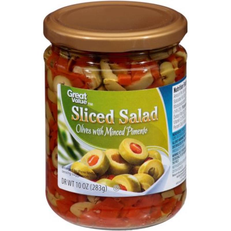 Great Value Sliced Salad Olives with Minced Pimento, 10 oz