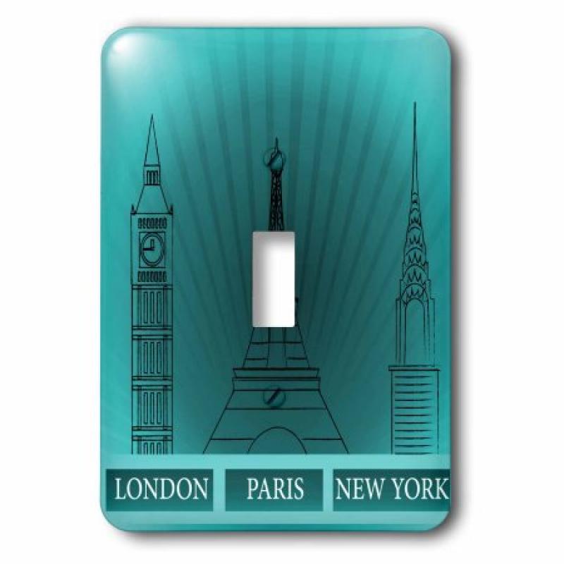 3dRose London, Paris, and New York Historical Structures In Turquoise, Double Toggle Switch