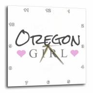 3dRose Oregon Girl - home state pride - USA - United States of America - text and cute girly pink hearts, Wall Clock, 10 by 10-inch