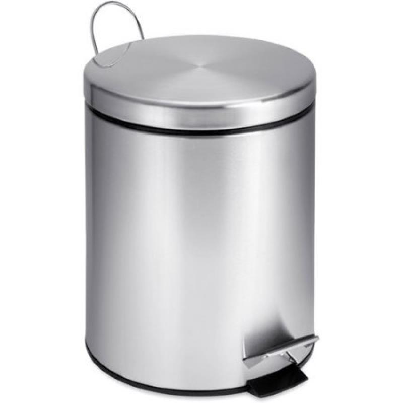 Honey-Can-Do 1.3 Gallon Round Step Trash Can, Stainless Steel