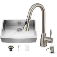 Vigo Farmhouse Stainless Steel Kitchen Sink Faucet and Dispenser