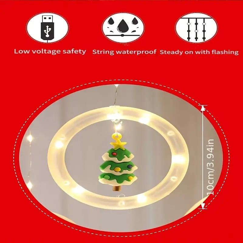 Holiday DIY String Lights, Santa Claus Circle Ring Christmas Tree Cartoon Shape Curtain Lights, LED Color Lights, Room Window Decoration Lights