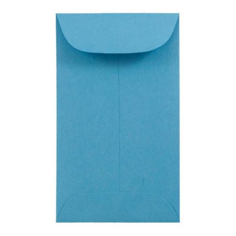 JAM Paper #3 Coin Envelope, 2 1/2" x 4 1/4", Brite Hue Blue Recycled, 50/pack