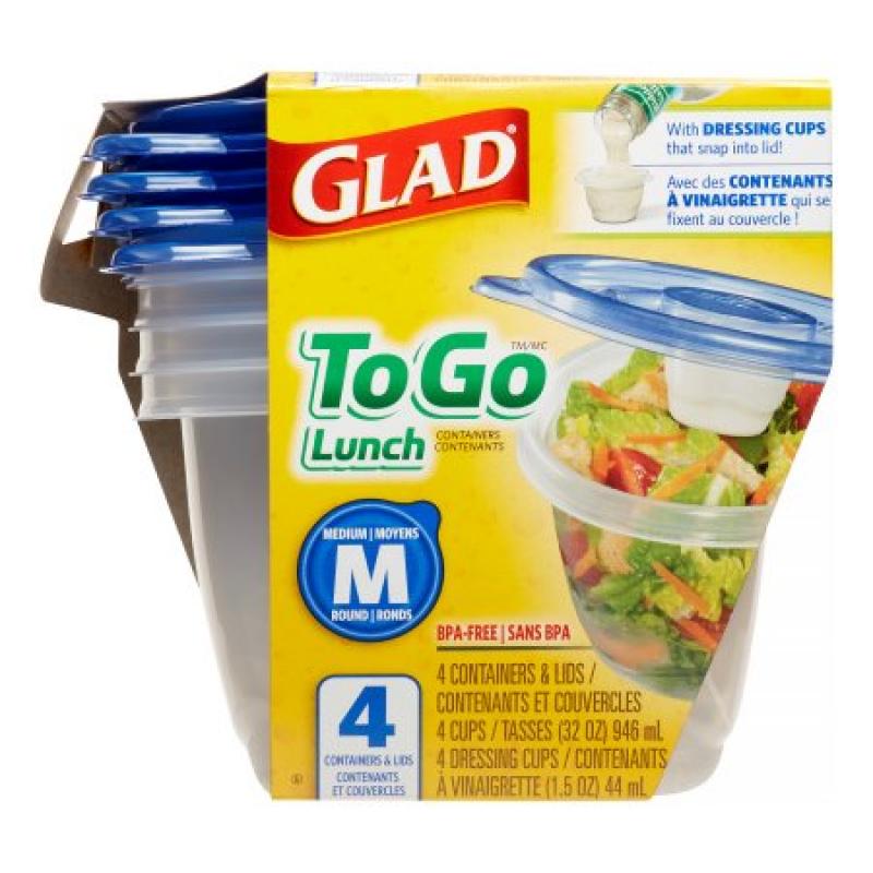 Glad to Go Lunch Containers & Lids, 4 count