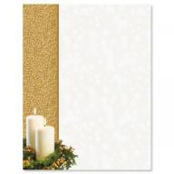 Gold Candle Christmas Letter Papers - Set of 25 Christmas stationery papers are 8 1/2" x 11", compatible computer paper