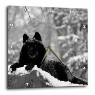 3dRose Rocky Mountain Wolf, Black White, Wall Clock, 10 by 10-inch