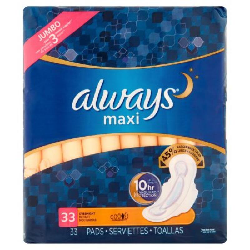 Always Always Ultra Thin pads Extra Heavy Overnight with Flexi-Wings unscented 34 ct