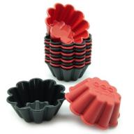 Freshware 12-Pack Flower Reusable Silicone Baking Cup, Black and Red, CB-305RB