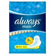 Always Maxi Size 1 Regular Pads with Wings, Unscented, 36 Count