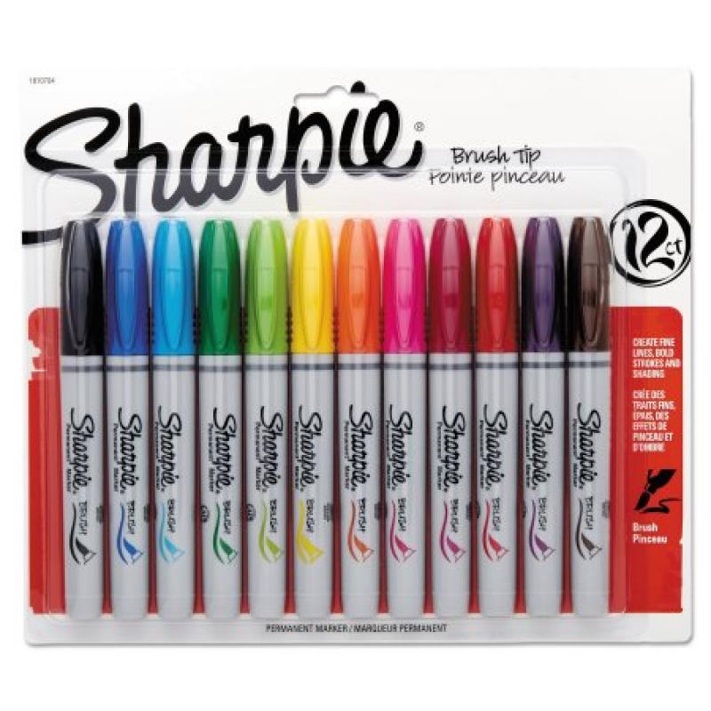 Sharpie Brush Tip Permanent Markers, 12 Assorted Colors